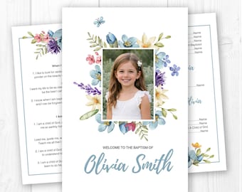 Girls Blue Wildflower LDS Baptism Program Template