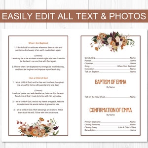 LDS Baptism Program, Baptism Program LDS, LDS Baptism Program Template, lds Baptism Program Girl, Vintage Floral, Burgundy, Burnt Orange