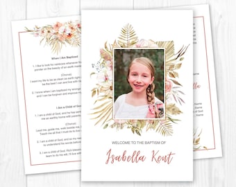 Programa de bautismo SUD, Programa de bautismo SUD, Boho, Plantilla del programa de bautismo SUD, Programa de bautismo SUD editable, Programa de bautismo SUD Chica