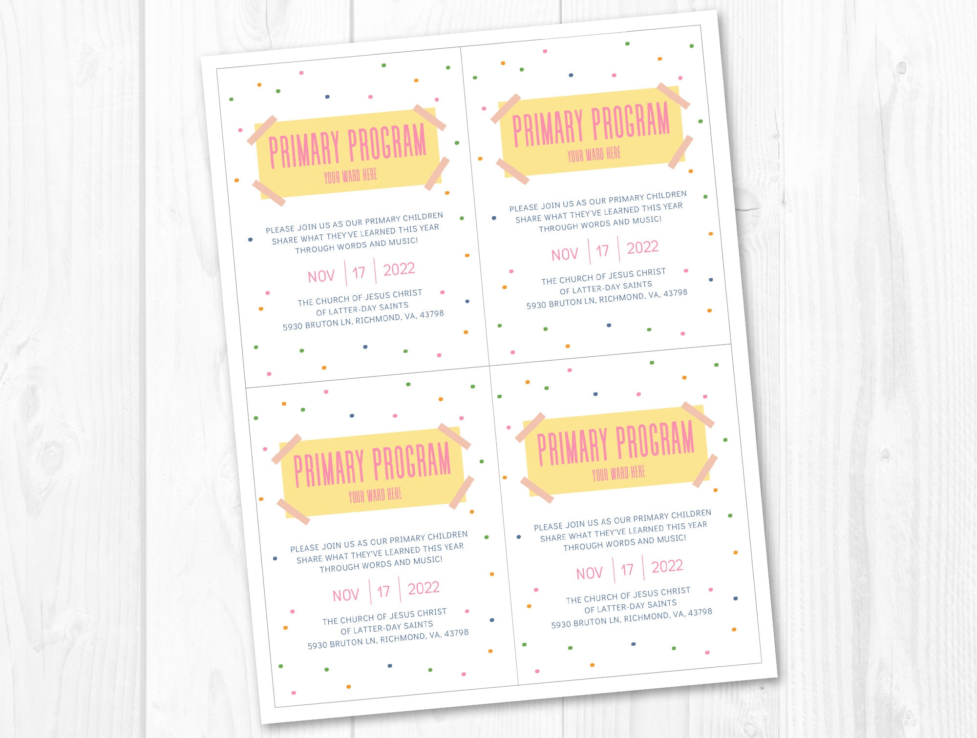 LDS Primary Program Invitation Template, LDS Primary Invitation, LDS ...