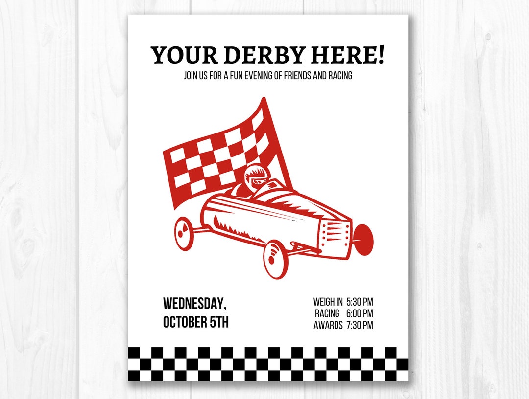 Pinewood Race Flyer Derby Invitations Printable Editable Etsy