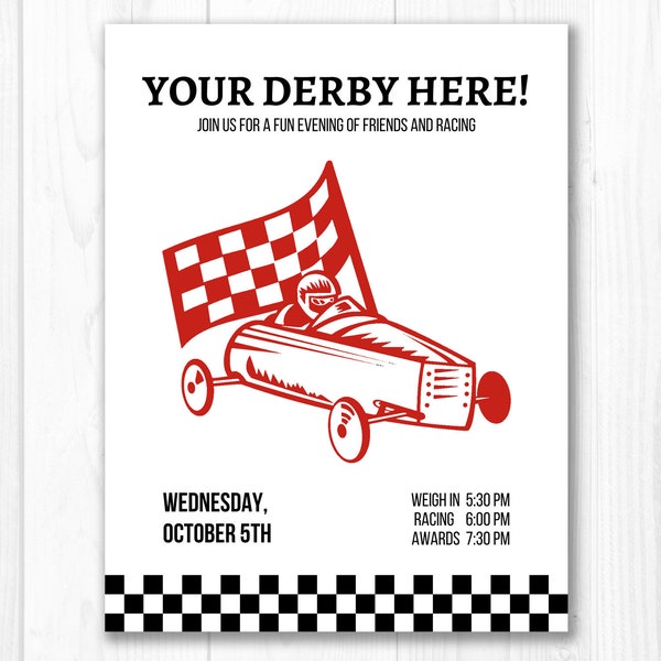 Pinewood Race Flyer, Derby Invitations, Printable, Editable, Download