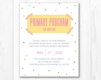 LDS Primary Program Invitation Template, LDS Primary Invitation, LDS, Printable, Editable, Download