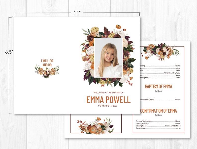 LDS Baptism Program, Baptism Program LDS, LDS Baptism Program Template, lds Baptism Program Girl, Vintage Floral, Burgundy, Burnt Orange
