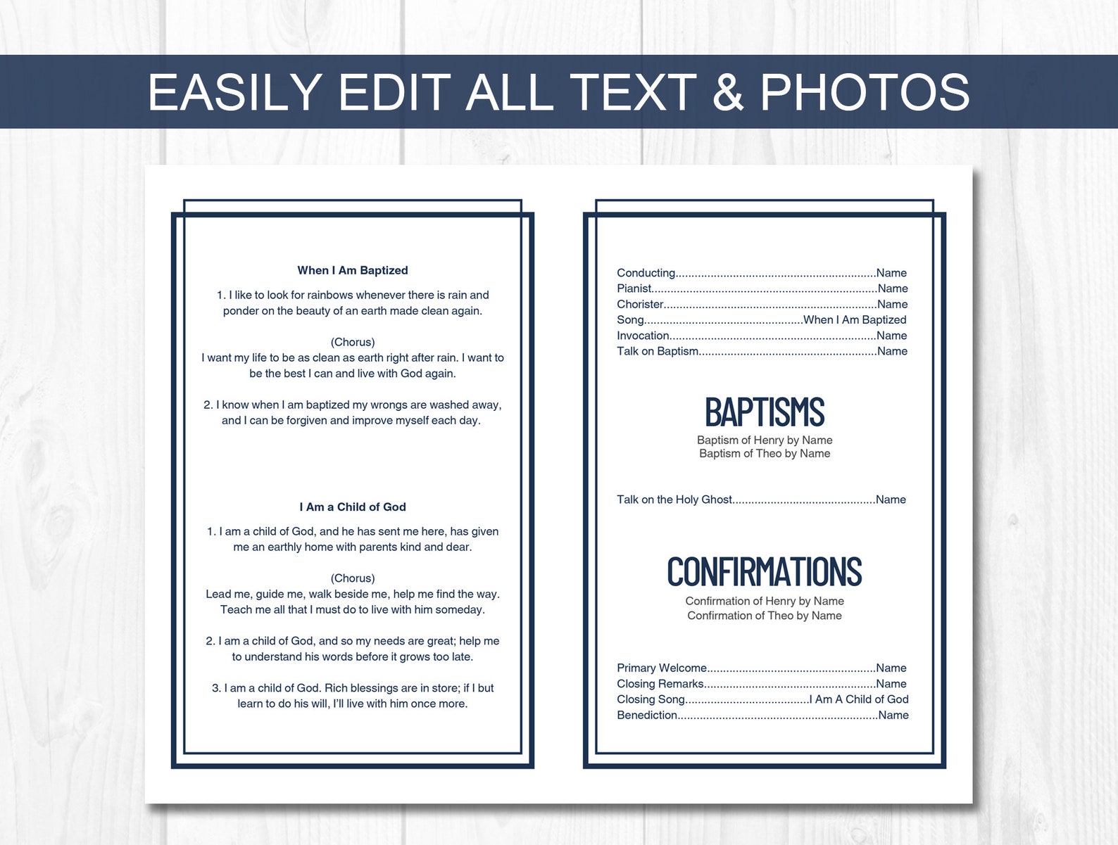 LDS Baptism Program, LDS Baptism Program Boy, LDS Baptism Combined ...