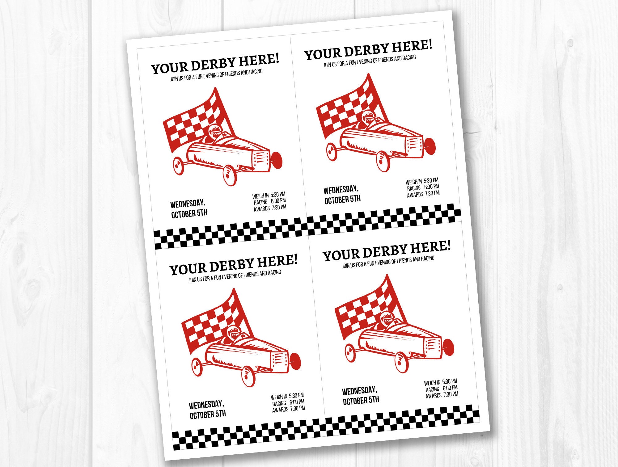 Pinewood Race Flyer, Derby Invitations, Printable, Editable, Download ...