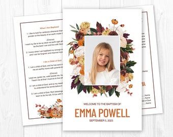 LDS Baptism Program, Baptism Program LDS, LDS Baptism Program Template, lds Baptism Program Girl, Vintage Floral, Burgundy, Burnt Orange