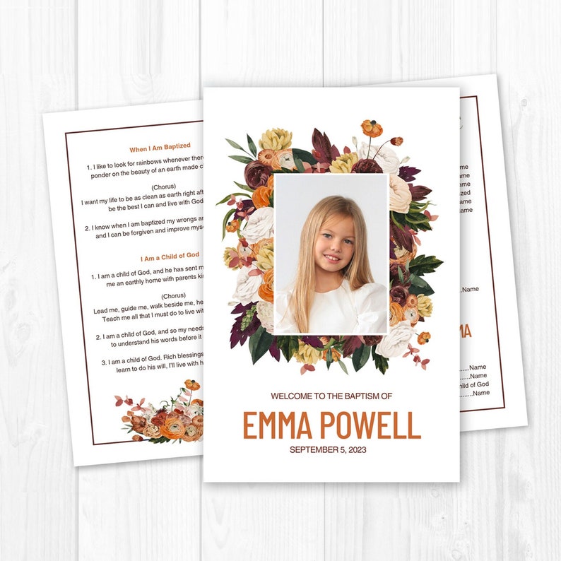 girls lds baptism program template fall florals