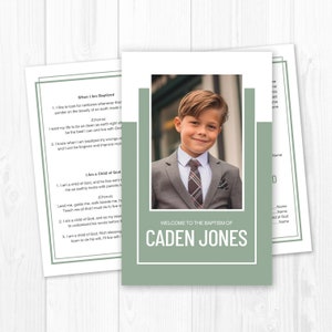 LDS Baptism, LDS Baptism Program, Baptism Program LDS, Lds Baptism Program Template, Editable Lds Baptism Program Boy, Eucalyptus, Olive