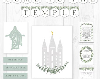 Tablón de anuncios del Templo SUD y de Historia Familiar, tema de eucalipto, notas de ministración, pancarta imprimible, láminas SUD, boletín de la iglesia para armar uno mismo