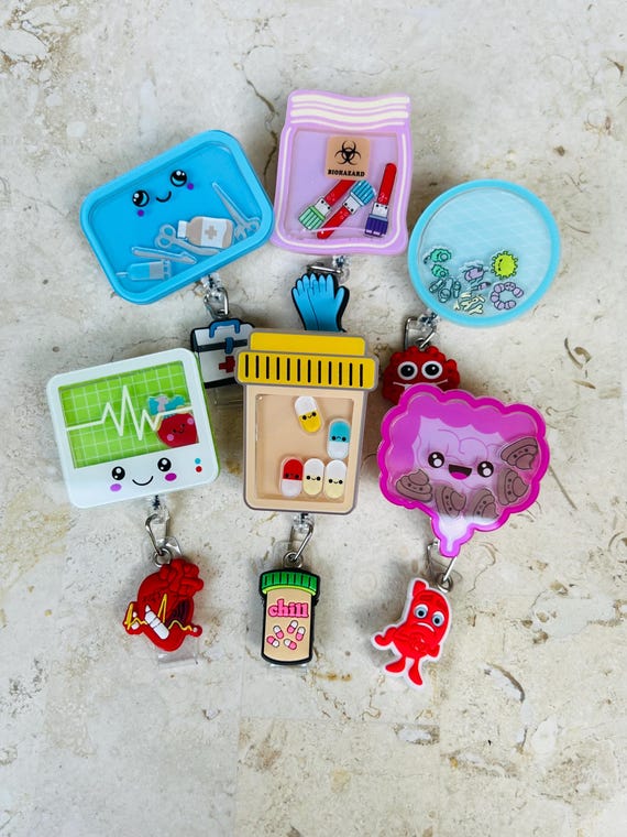 3D Floating Emoji Badge Reel: Medical ID Clip for Nurse, Doctor, Midwife, Student