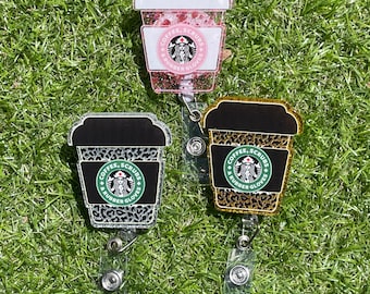 Coffee Scrubs Glitter Retractable Badge Reel - Medical Professional Clips for Doctors, Nurses & Medical Students