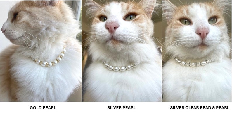Design options of our 3 types of pearl necklace for cats, dogs, puppies and kittens.