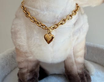 Love Heart Charm Pendant Chain Collar for Cats + Dogs, Gold Or Silver Stainless Steel
