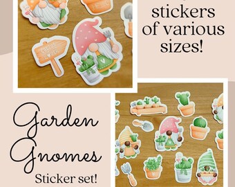 Garden Gnome sticker set- Plant lovers- Cactus- Water bottle- Lap top sticker- Water resistant