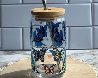 Butterfly glass beer can - summer - vinyl - drink ware - glass can cup
