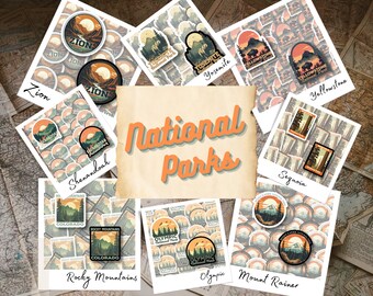 National Park - retro inspired - Yellowstone - Zion - Yosemite - Shenandoah - Sequoia - Rocky Mountains - Olympic - Mount Rainer - Sticker