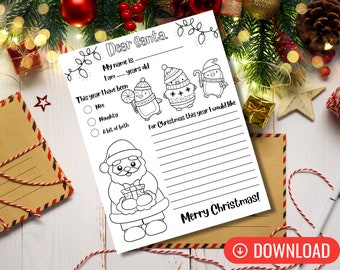 Letter to Santa. Children's coloring page. Digital Download.