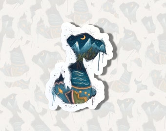 Howling BOHO wolf silhouette - painted scene - Waterproof - Laminated vinyl sticker - Magnet