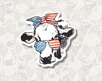 Patriotic Cow sticker - USA- Red - White and Blue - Laminated vinyl sticker - Magnet