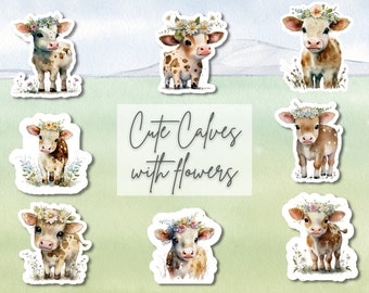 Cute calves with flowers - Stickers - Magnet