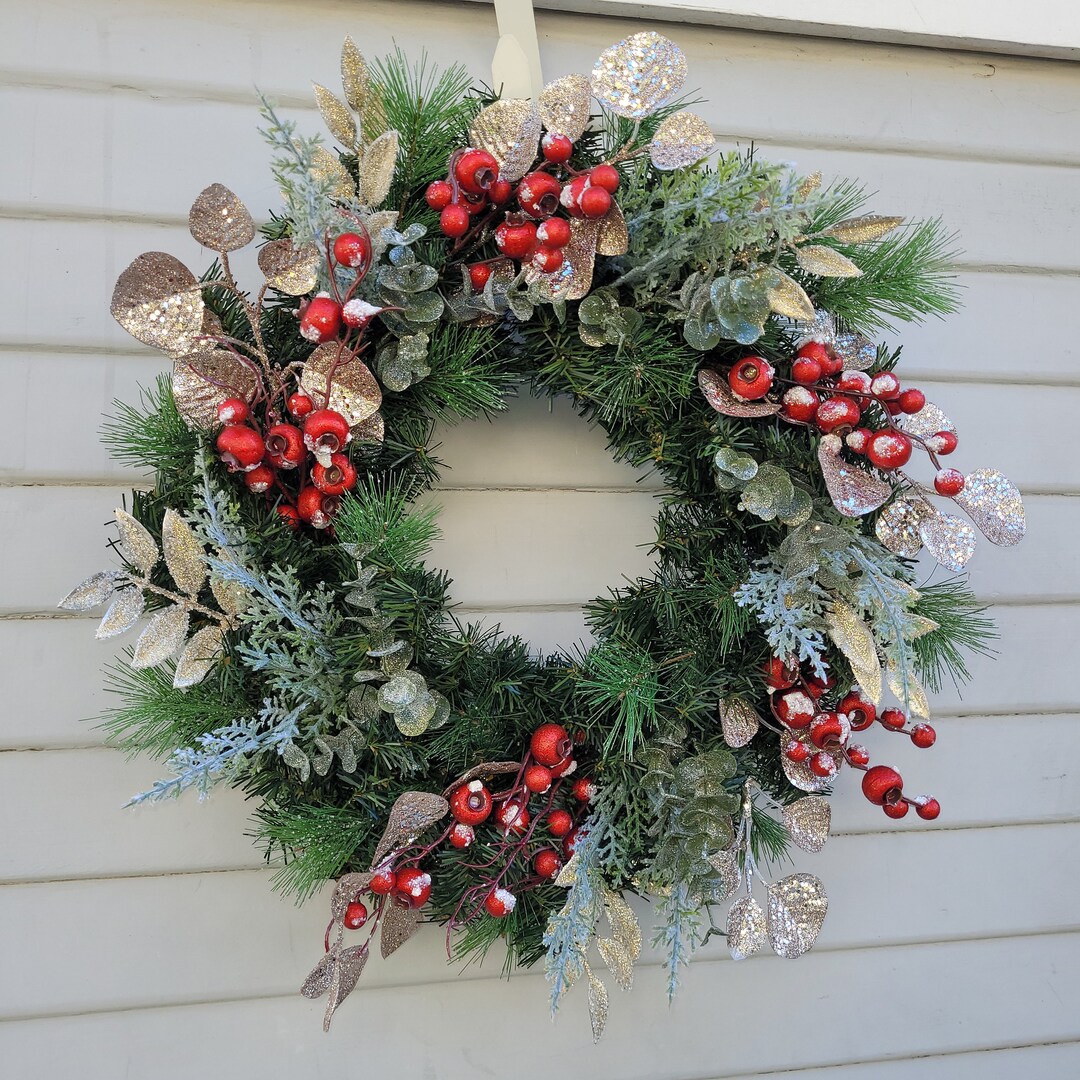 20 in. Easter  Wreath Decorated with Red, Orange and Green Flower Blooms, Bunny Head and Feet main image 1