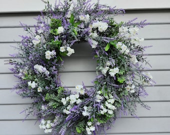 Spring Wreath, Year Round Lavender Wreath with greenery, Summer wreath, front door hanging, Mother's day gift, Gift for her, Farmhouse Decor