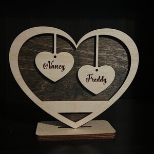 Personalized Valentine&#39;s Day Gift | Valentines Day Decor | Anniversary Gift, Wedding Gift | Standing Heart with Dropdown Engraved Names