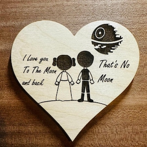 I Love You To The Moon And Back | Custom Personalized Engraving Star Wars Heart | Leia and Han Solo Love Heart | Star Wars Gift | Valentines