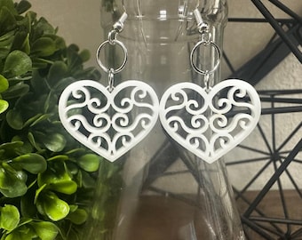 Heart Earrings | Acrylic Swirl Heart Earrings | Laser Cut Earrings | Custom Color Dangle Earrings | Gift | Custom Jewelry | Glitter Earrings