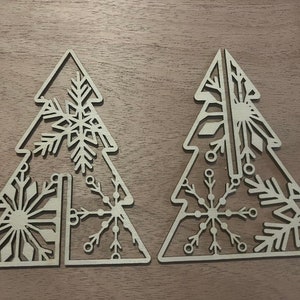 5 Wooden 3D Snowflake Trees Set, Standing Wooden Christmas Tree Decor, Assorted Sizes, Custom Color, Gift Set, Home Decor, Laser Cut Wood image 3