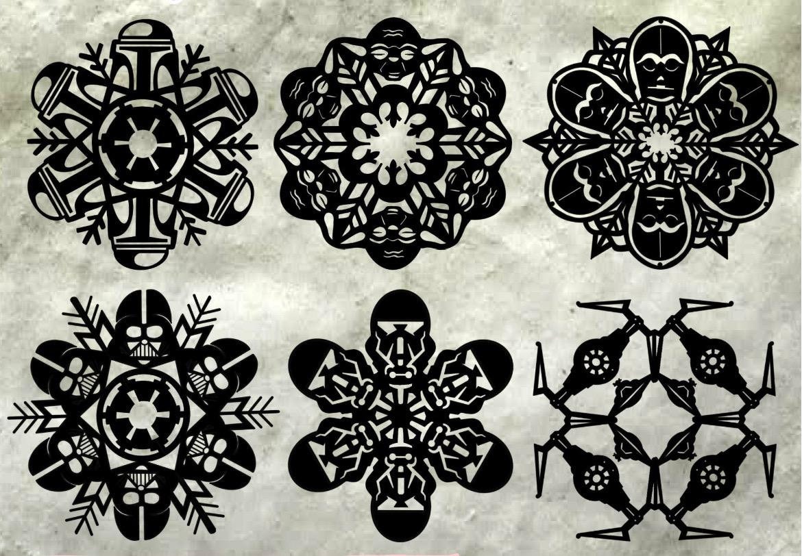 Laser Cut Star Wars Snowflake Birch Wood Ornaments Darth Vader, C3PO