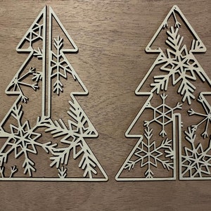 5 Wooden 3D Snowflake Trees Set, Standing Wooden Christmas Tree Decor, Assorted Sizes, Custom Color, Gift Set, Home Decor, Laser Cut Wood image 4