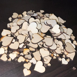 Mini Heart Confetti | Various Assorted Size Heart Cutouts | Bulk Mini Wood Hearts | DIY Wood Hearts Valentines Hearts | Party Table Confetti