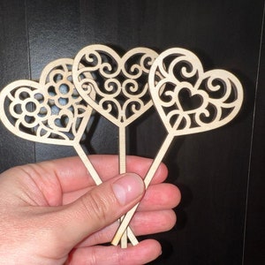SET OF 5 Heart Cupcake Toppers | Valentines Cupcake Toppers 5  Designs | Wood Heart Cutout | Wedding Cupcake, Wood Heart Decor, Cupcake Pick