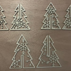 5 Wooden 3D Snowflake Trees Set, Standing Wooden Christmas Tree Decor, Assorted Sizes, Custom Color, Gift Set, Home Decor, Laser Cut Wood image 2