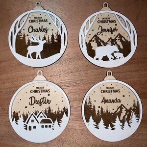Personalized Name Christmas Ornaments | Family Name Ornaments | Custom Engraved Ornaments | Forest Ornament | Christmas Gift | Laser Cut