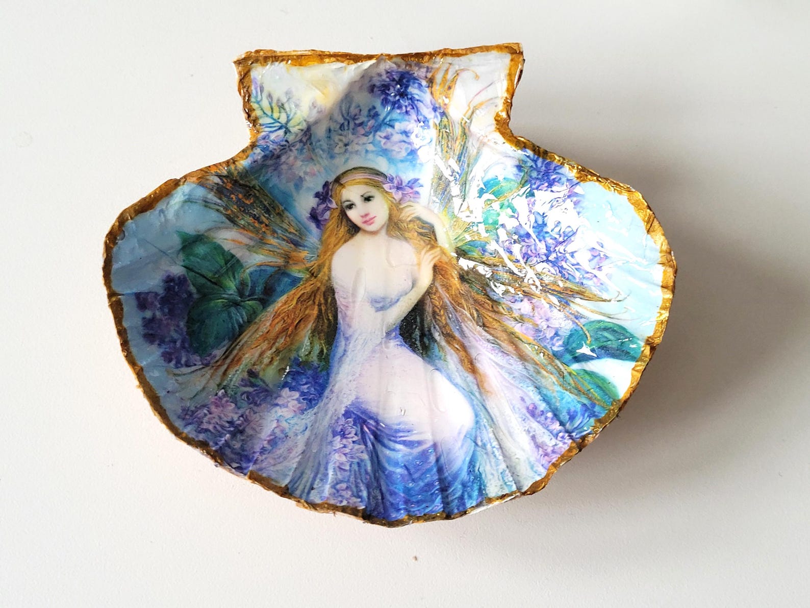 Large Decorated Scallop Shell, Elf Motif, Large Shell, 13 Cm, Decoupage ...