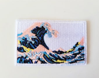 iron-on embroidered patch, rectangle, The Wave