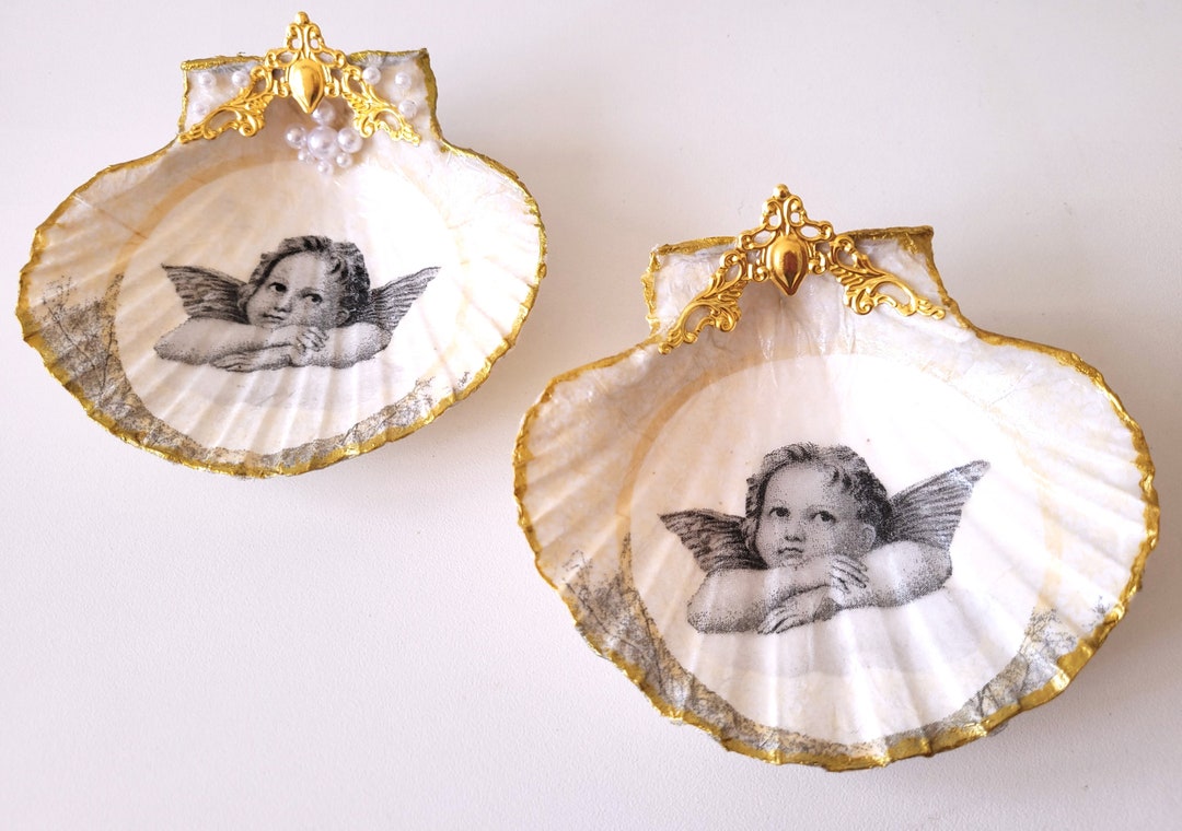 Angelic Shell Decorated Scallop Shell, Angel, - Etsy