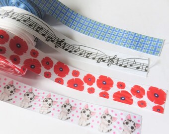 braid, ribbon, grosgrain, width 22mm, various patterns, sold by the meter