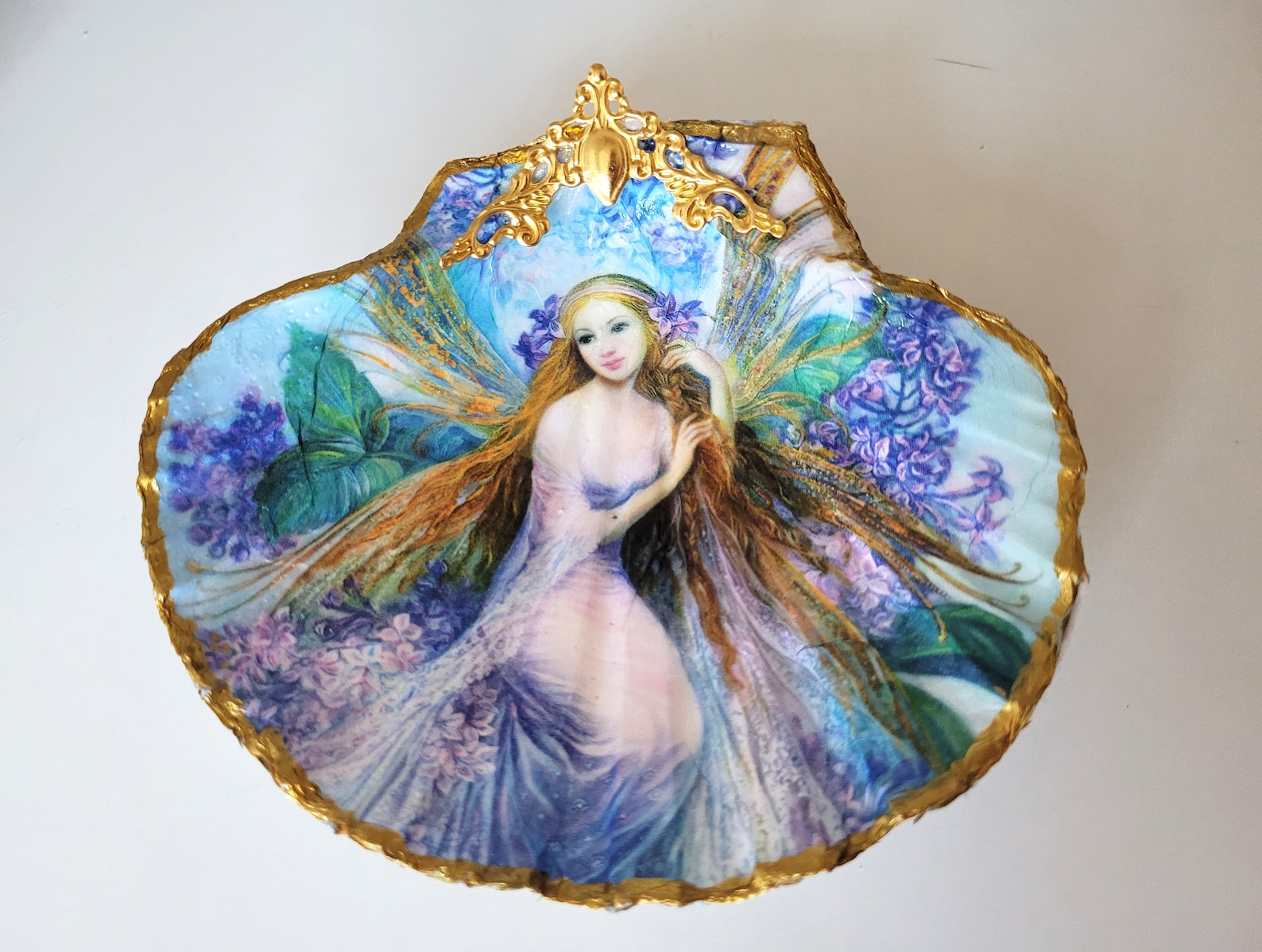 Large Decorated Scallop Shell, Elf Motif, Large Shell, 13 Cm, Decoupage ...