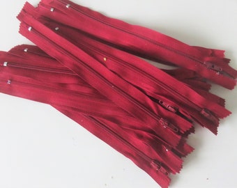 zipper, non-separable, burgundy red, 20 cm