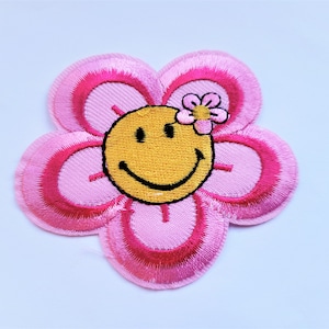 iron-on embroidered patch, smiley, 2 models
