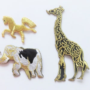 parche dorado termoadhesivo, animales, jirafa, elefante, caballo