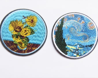 Patch écusson cœur version Nuit étoilée Van Gogh transfert thermocollant brodé Patch écusson cœur version Nuit étoilée Van Gogh transfert thermocollant brodé