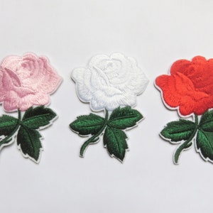 patch thermocollant brodé, fleur, rose, rouge ou rose ou blanc