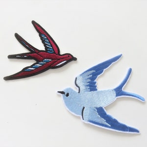 iron-on patch badge, bird, swallow, 2 models, set of 2