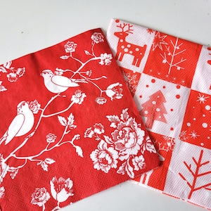 serviettes en papier, lot de 5, couleur rouge, oiseaux, motif Noël, 25 x 25 cm