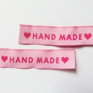 10er Set Webetiketten zum Aufnähen, HAND MADE, rosa, Herzen